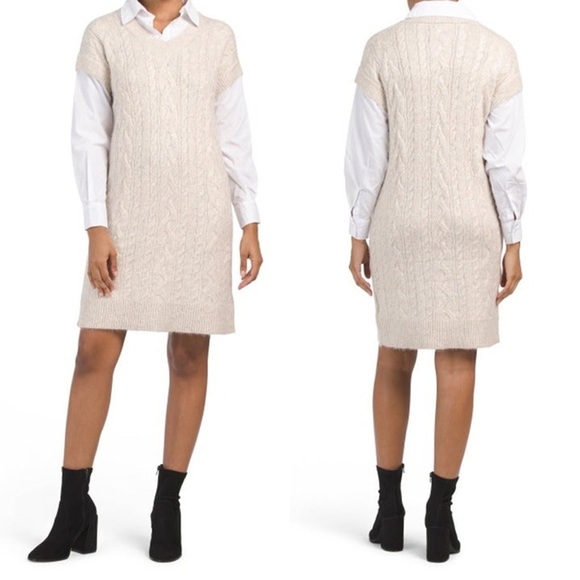 NWT CUPCAKES & CASHMERE Two-fer Collared Sweater Dress - Picture 1 of 3